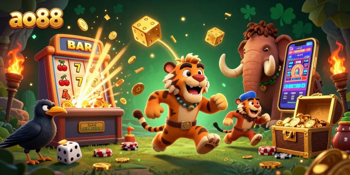 ao88 players enjoying thrilling jackpot wins at a vibrant prehistoric casino.