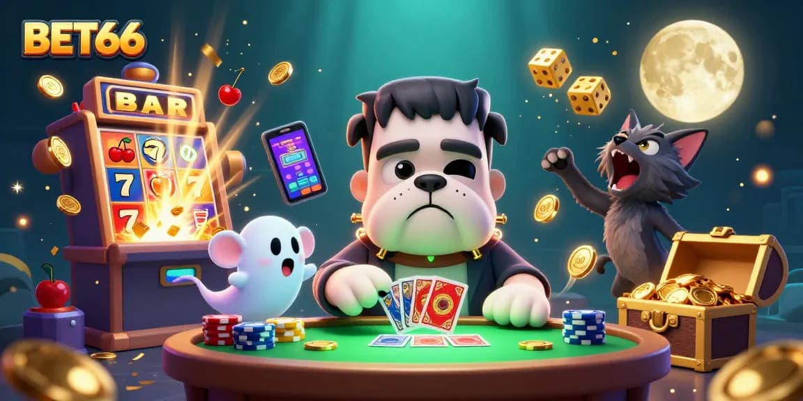 Experience thrilling gameplay at BET66 with lively characters and vibrant casino elements in an action-packed scene.