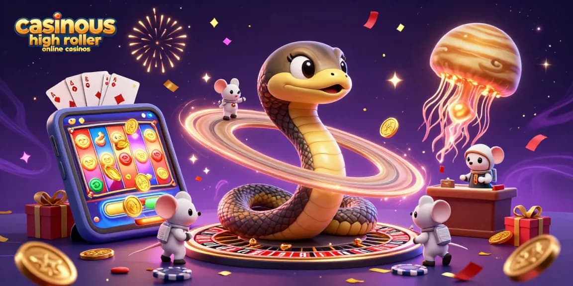 Experience the thrill at casinous high roller online casinos with animated cosmic gambling fun.