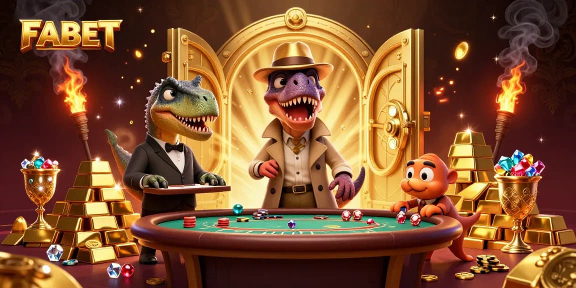 Experience thrilling blackjack action at FABET with vibrant dinosaurs in a dazzling casino!