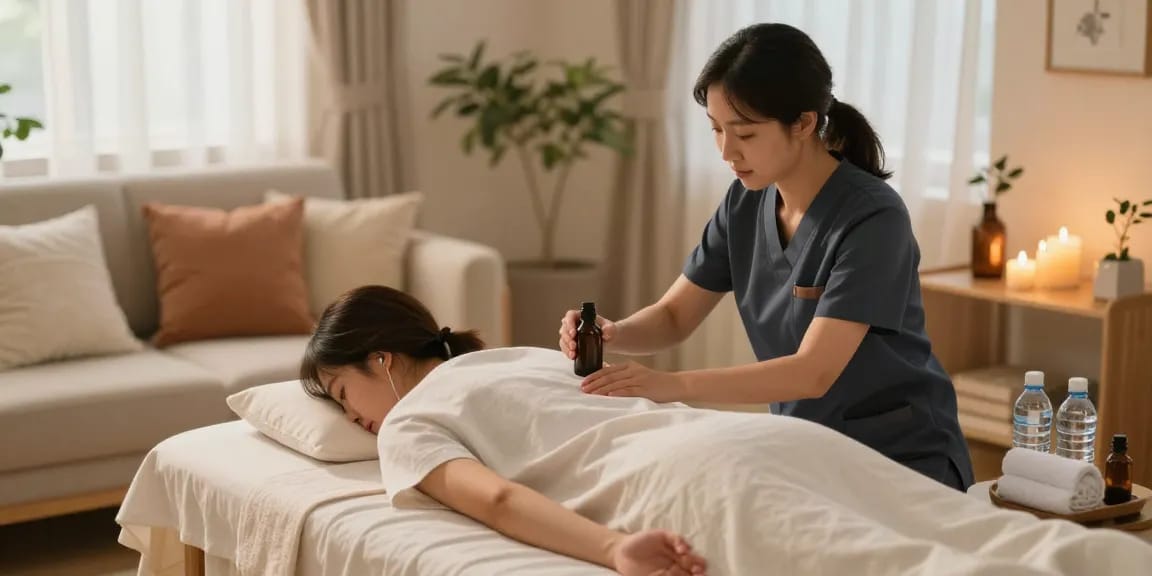 Experience premium 영등포출장마사지 in a tranquil home setting, featuring a professional therapist and soothing atmosphere for relaxation.