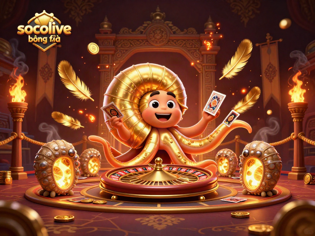 Engage in socolive trực tiếp bóng đá with vibrant 3D characters and casino elements in a dynamic setting.