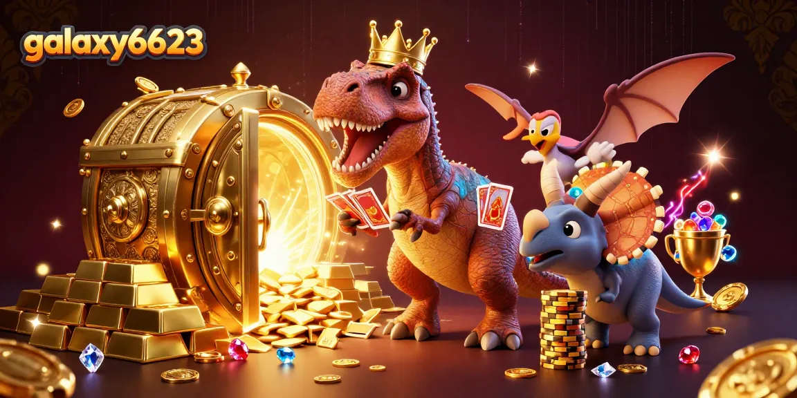 galaxy6623 showcases vibrant 3D characters engaging in fun gambling activities surrounded by treasure.