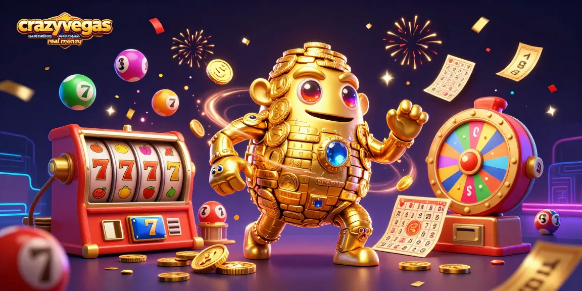 An engaging scene showcasing crazyvegas australian online casino real money with a golden golem, dynamic slot reels, and vibrant elements.