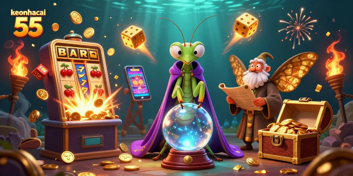Spin and win with keonhacai 55 in a vibrant 3D casino illustration featuring an adventurous fortune teller.
