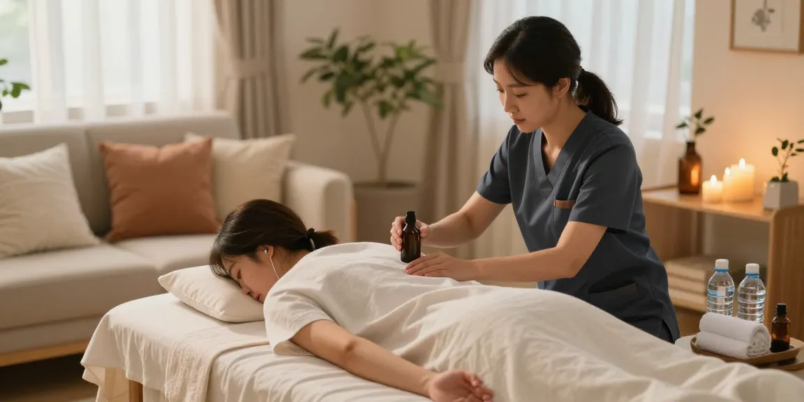 Experience premium 영등포출장마사지 in a tranquil home setting, featuring a professional therapist and soothing atmosphere for relaxation.