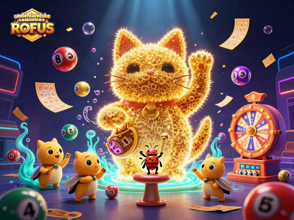Experience udenlandske casinoer uden ROFUS with a vibrant, dynamic casino illustration featuring lucky symbols.