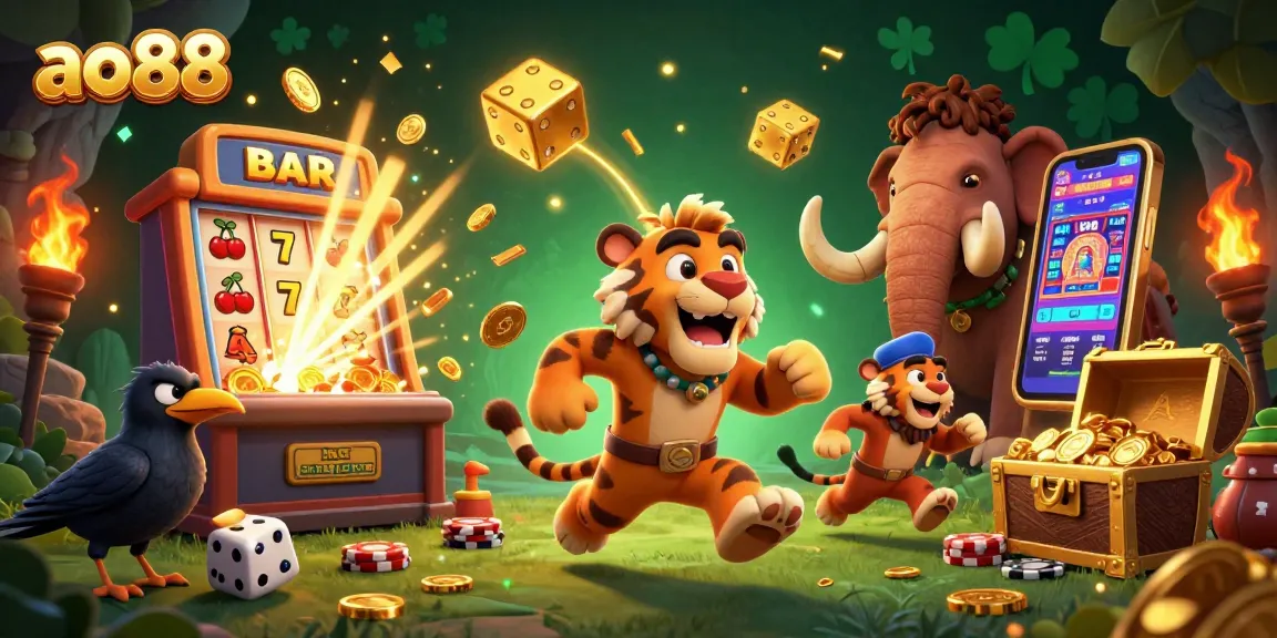 ao88 players enjoying thrilling jackpot wins at a vibrant prehistoric casino.