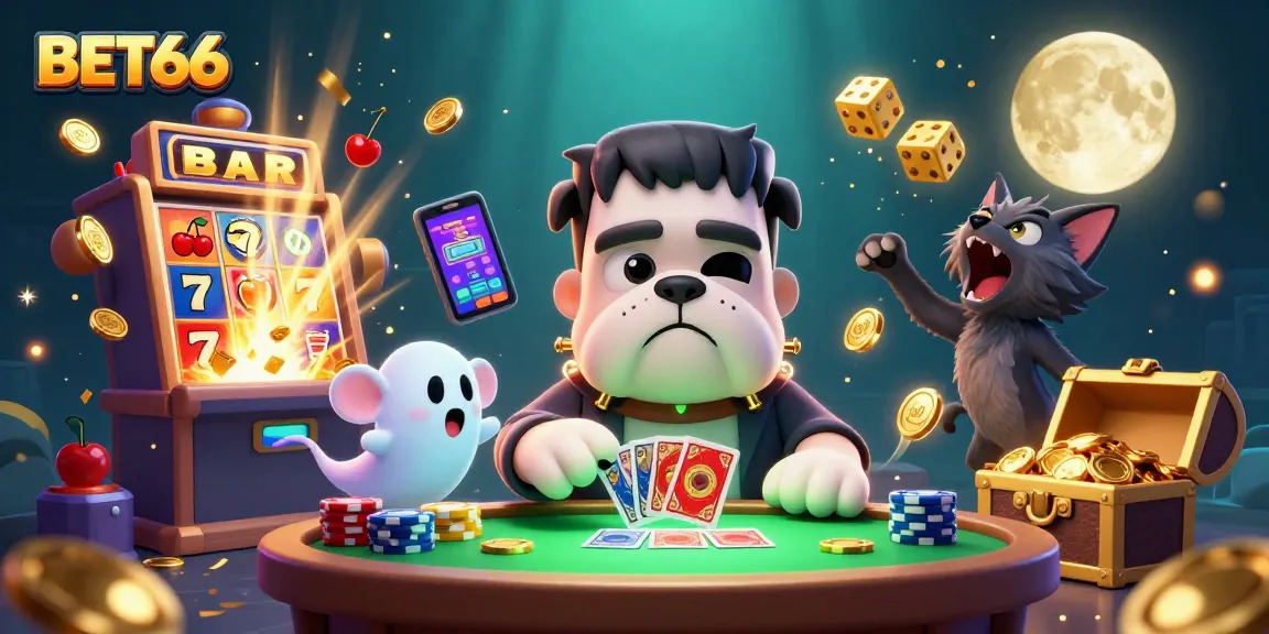 Experience thrilling gameplay at BET66 with lively characters and vibrant casino elements in an action-packed scene.