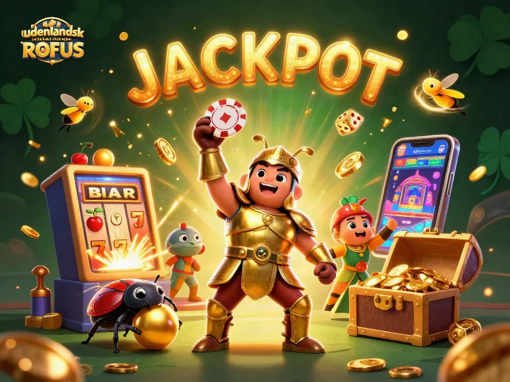 Engage in thrilling action with udenlandsk casino uden ROFUS as a hercules beetle celebrates a jackpot victory.