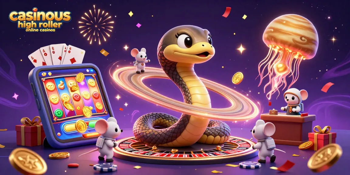 Experience the thrill at casinous high roller online casinos with animated cosmic gambling fun.