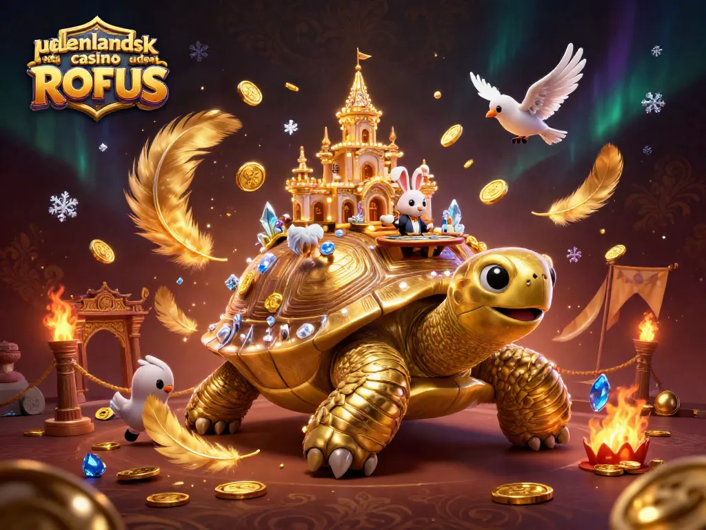 Engage with udenlandsk casino uden ROFUS in a captivating 3D scene showcasing a golden tortoise casino with immersive details.