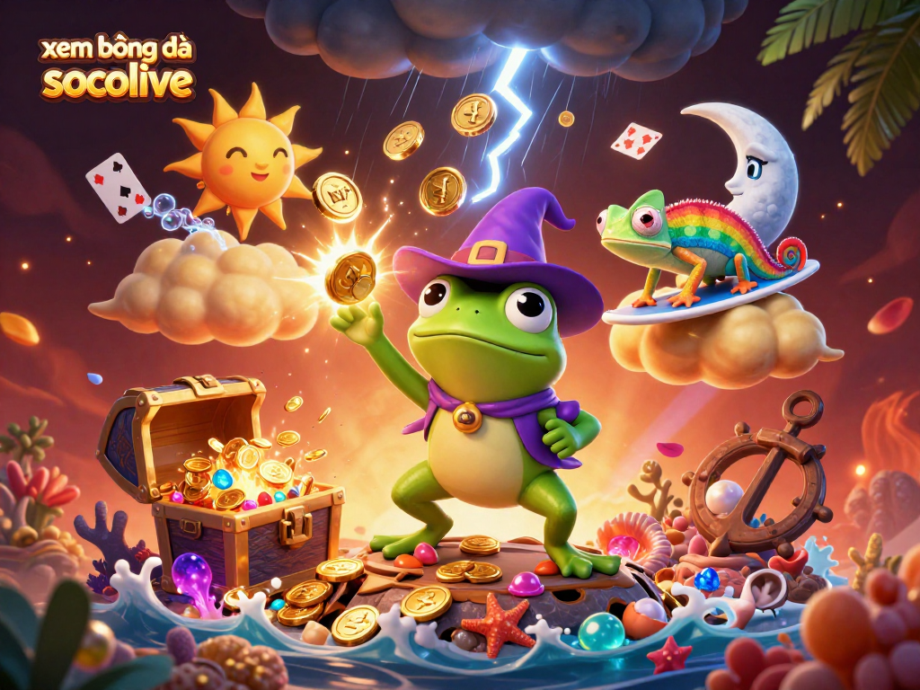 xem bóng đá socolive delivers thrilling gambling action with a wizard frog and chameleon in a vibrant casino scene.