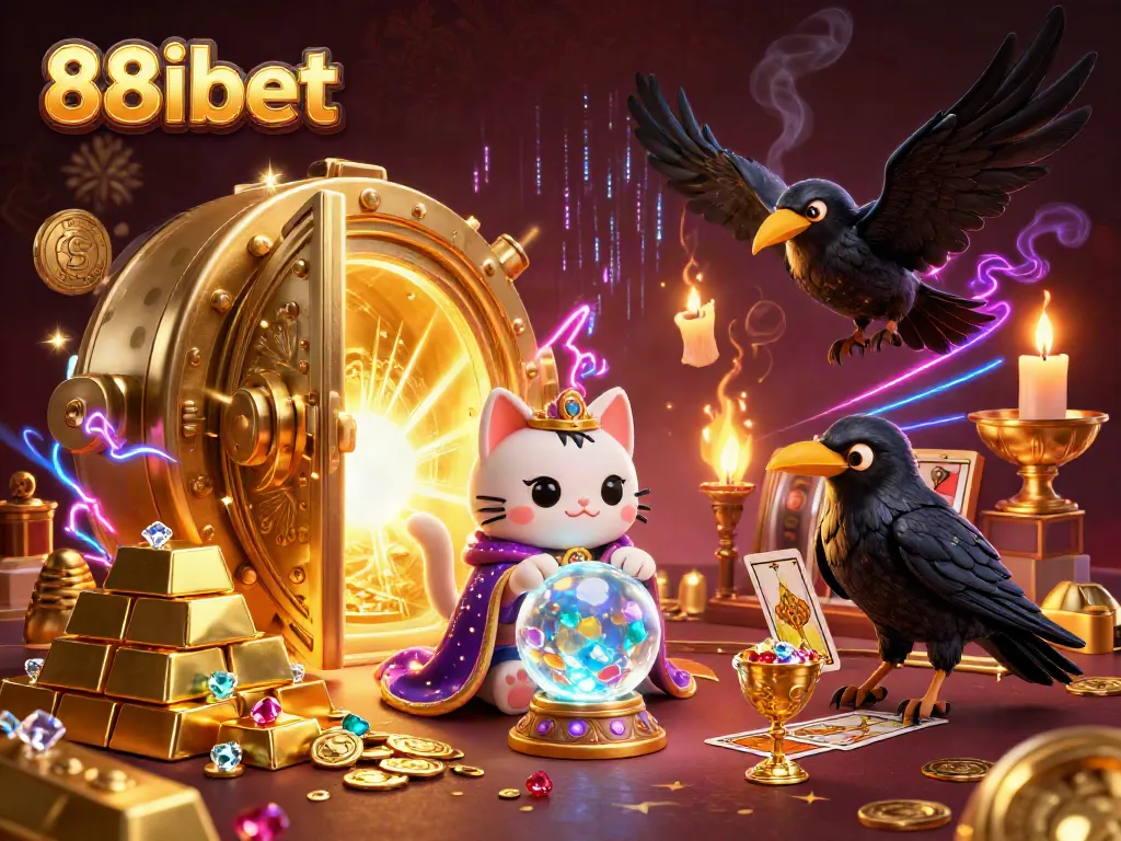 Experience the magic of 88ibet with a vibrant casino-themed illustration featuring mystical characters and jackpot elements.