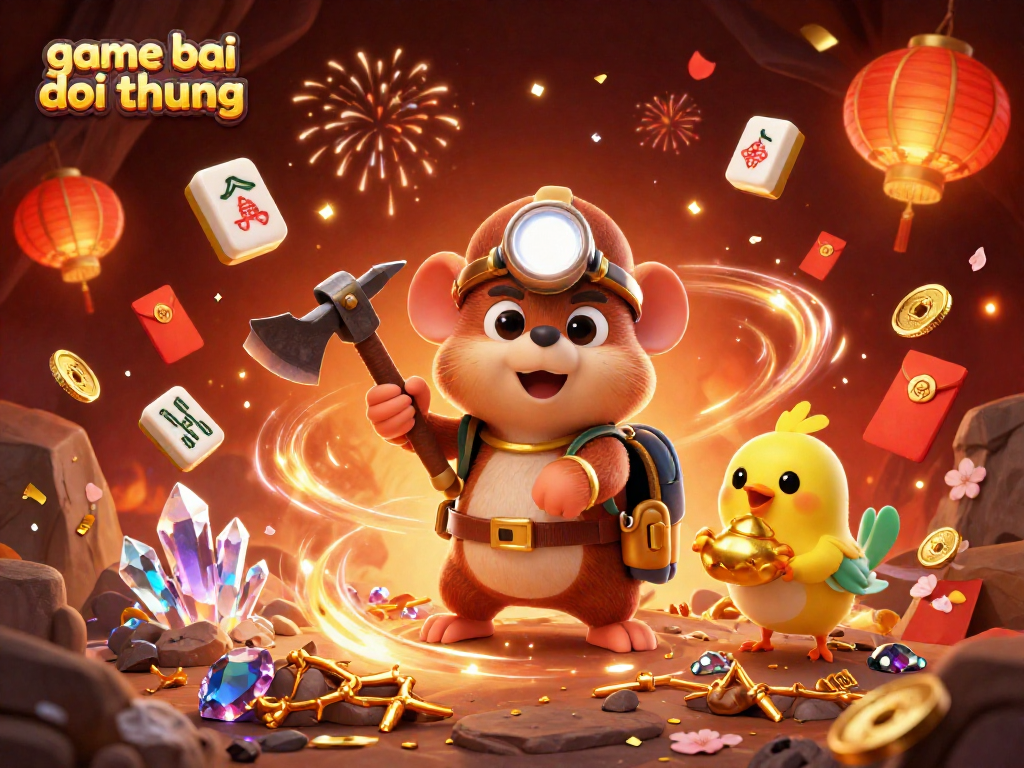 Experience the excitement of game bai doi thuong with a treasure hunter in a gem-filled cave.