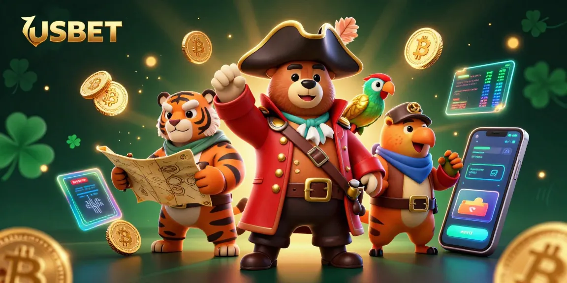 Experience thrilling gaming at USBET with a vibrant cartoon scene featuring luck and adventure.