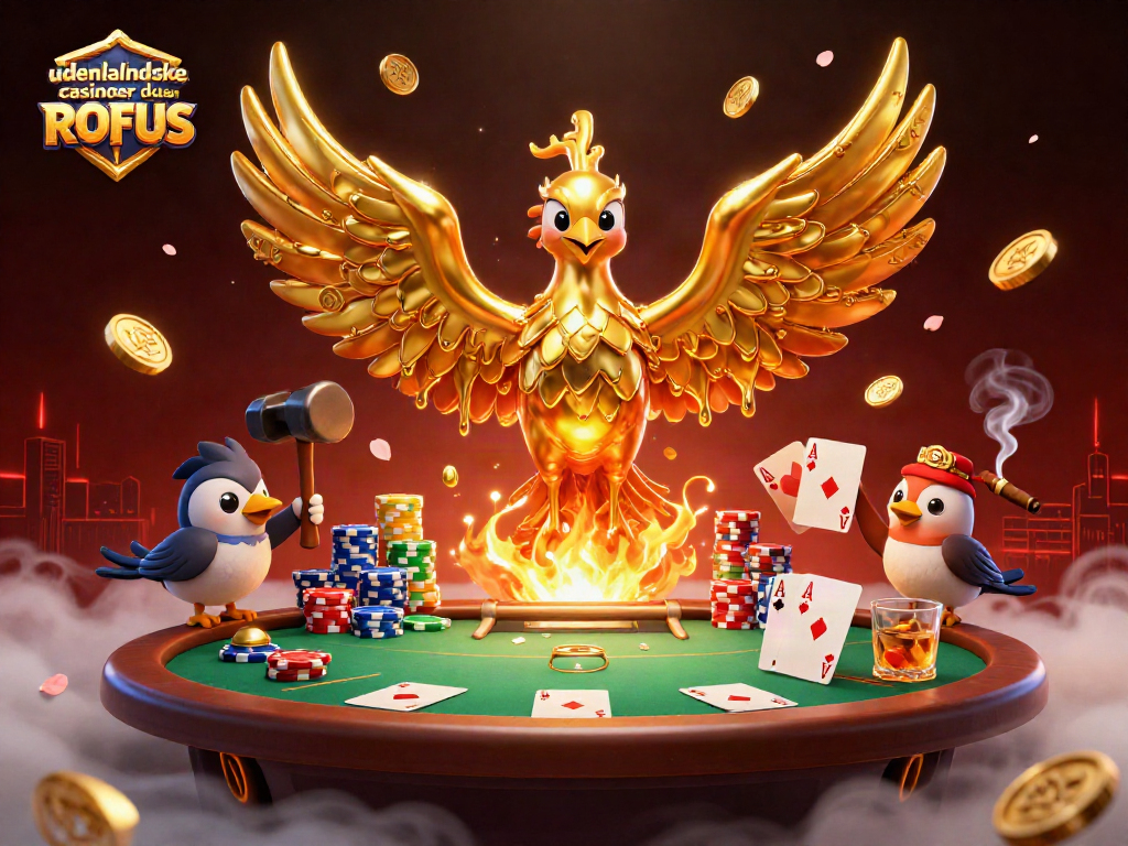Experience the thrill of udenlandske casinoer uden ROFUS with a stunning golden phoenix illustration.