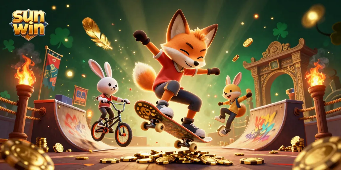 Experience thrilling gameplay at sun win with a captivating 3D casino illustration featuring dynamic characters.