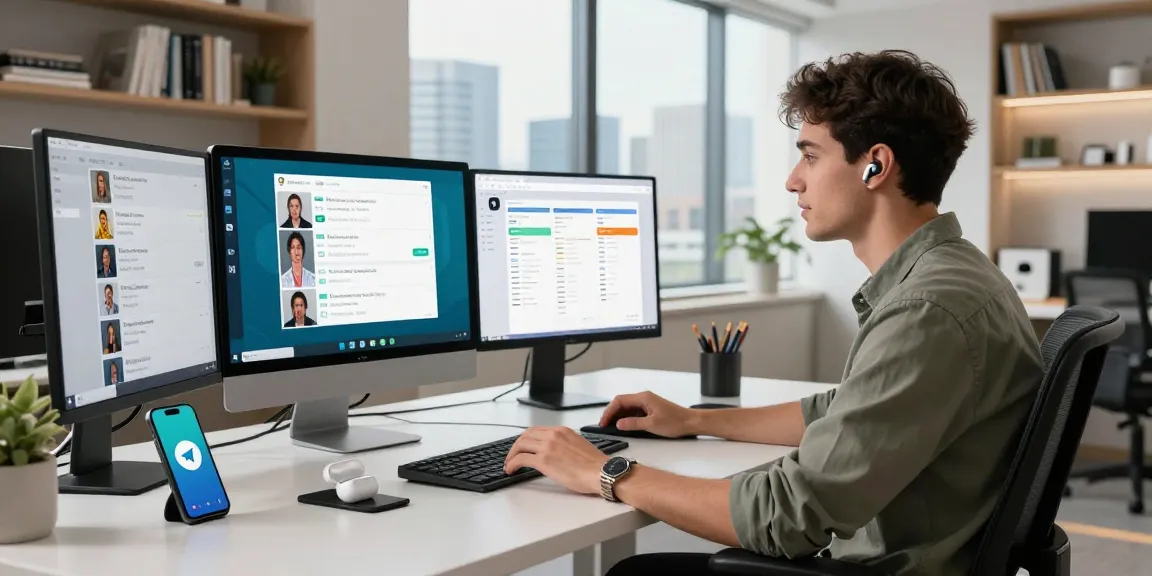 Download Telegram seamlessly on multiple devices in a contemporary workspace.