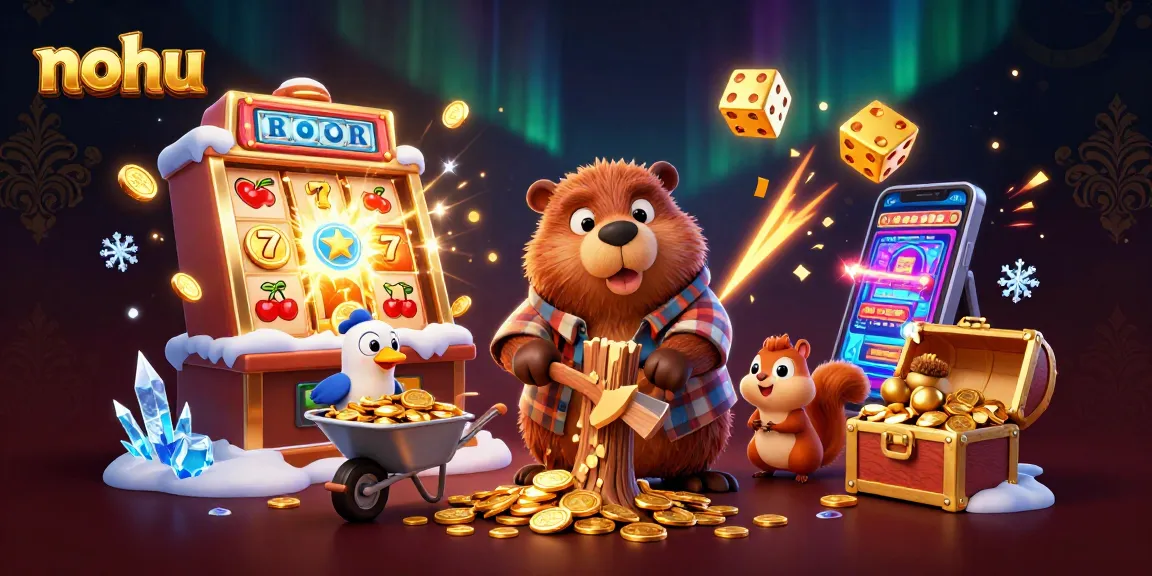 Experience thrilling nohu casino action with a beaver and friends collecting golden rewards.