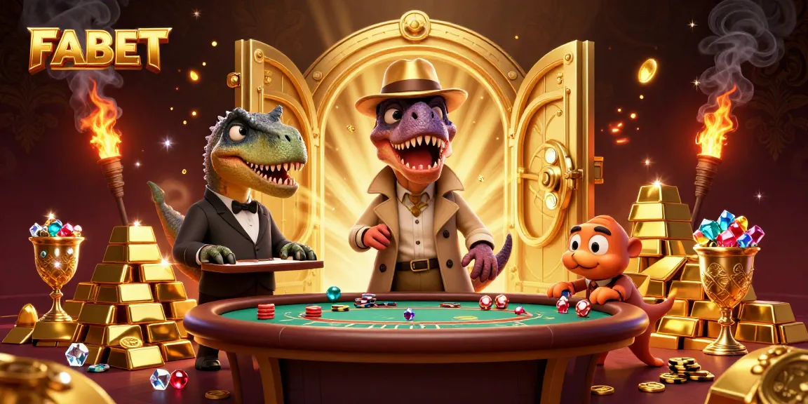 Experience thrilling blackjack action at FABET with vibrant dinosaurs in a dazzling casino!