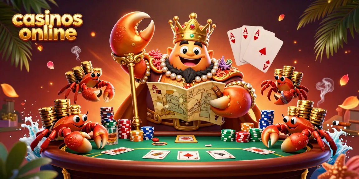 Engage in thrilling casinos online with this vibrant scene featuring the golden crab emperor and poker excitement.
