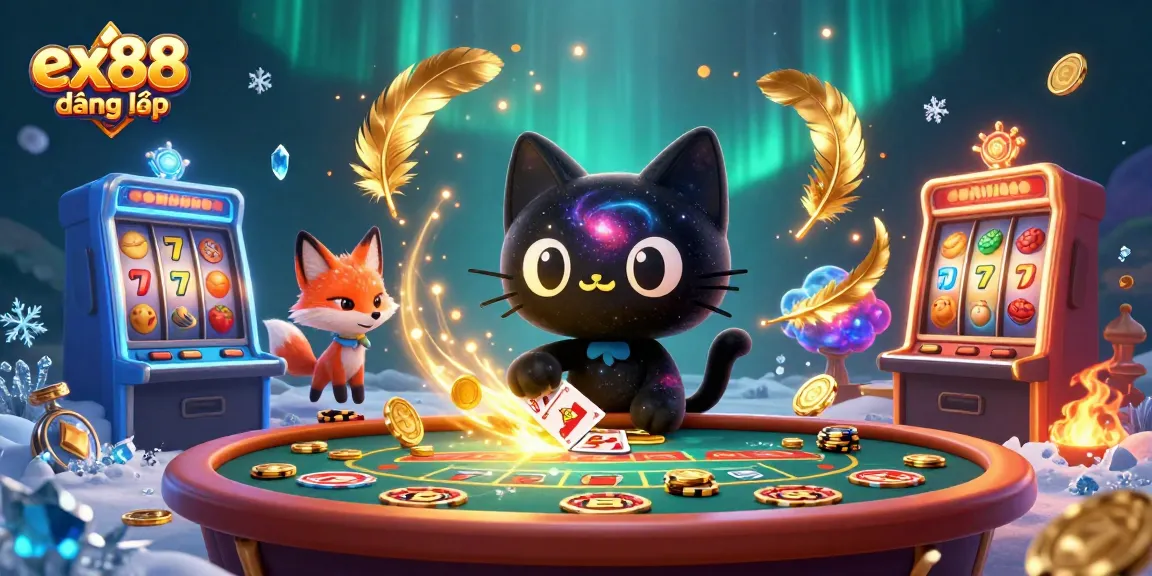 Experience the excitement of ex88 đăng nhập with a cosmic casino scene featuring enchanting characters.